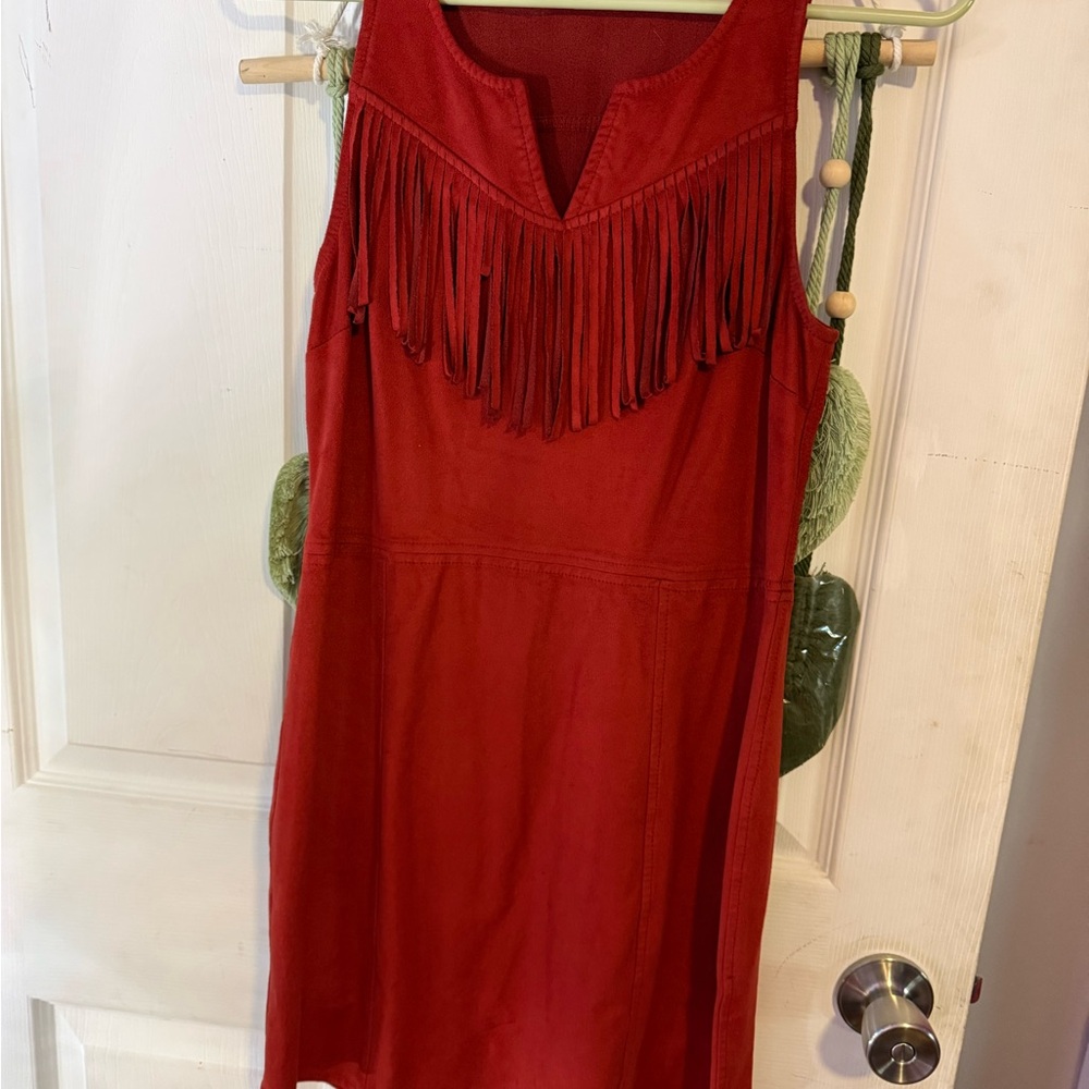 Express Red Fringe Mini Dress